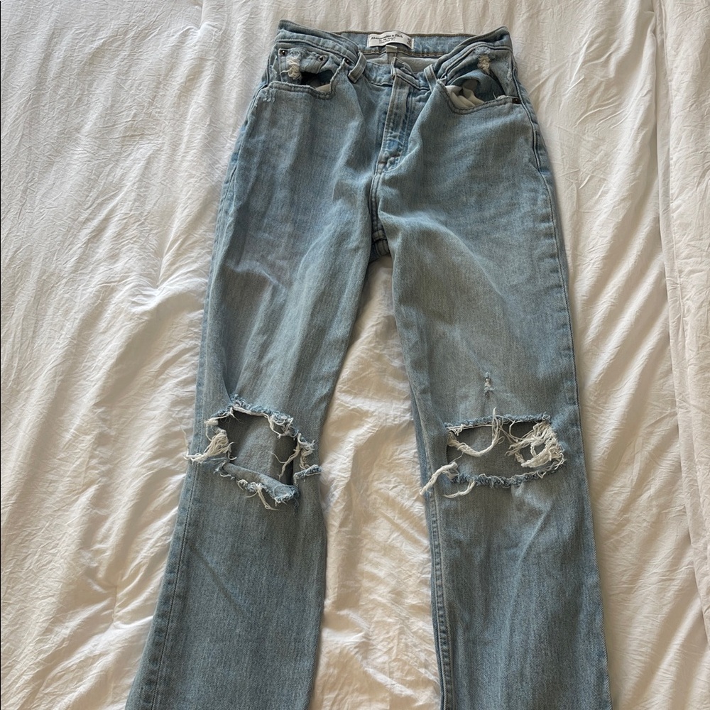 Abercrombie & Fitch Ripped Blue Straight Leg Jeans